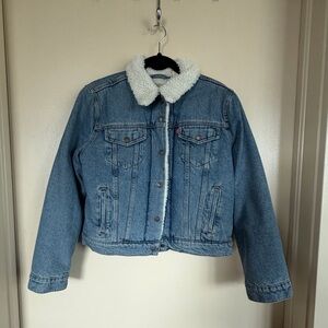 Levi's Blue Denim Jacket with White Sherpa Collar